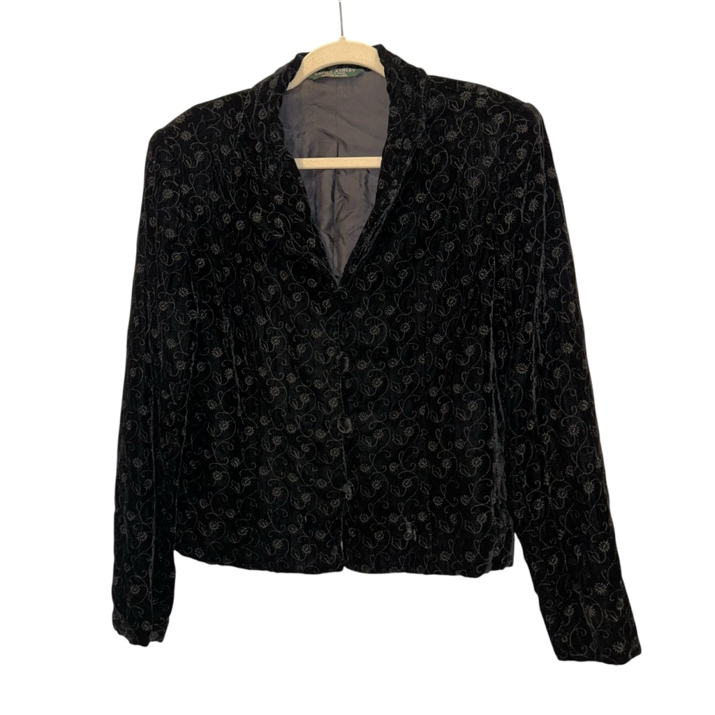 Laura Ashley Black Printed Velvet Blazer Size 12